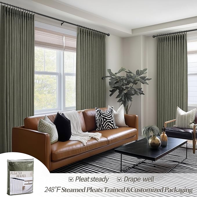 Extra Long Double Layer Linen Blackout Bedroom Window Curtains 105 Inches Long - Image 7