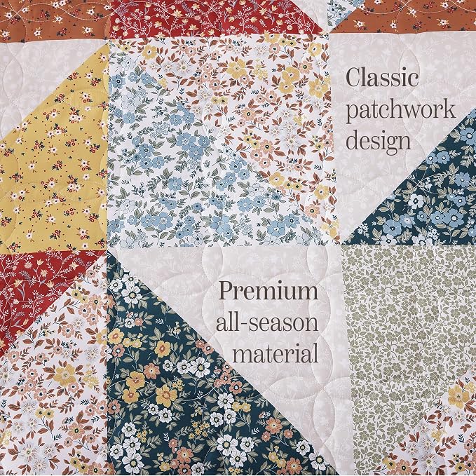 California King Quilt Set-3 Pieces Soft Bedding Floral Patchwork Coverlet | All - Image 6