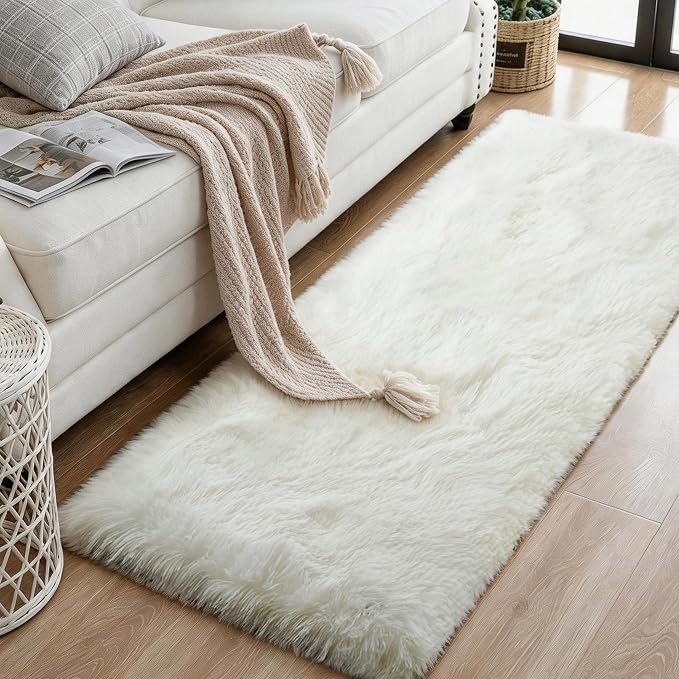 KCHOWUA Cream White Thick Fluffy Area Rug 2x6, living room, kids room, and - Image 2