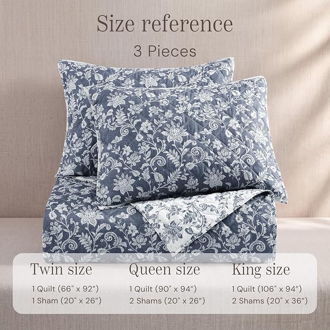 Queen Quilt Set-3 Pieces Soft Bedding Floral Reversible Coverlet | All Seasons - Image 8