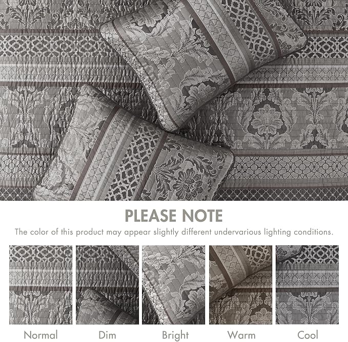 Madison Park Queen Quilt Bedding Set, Traditional Jacquard Damask, Lightweight - Image 7