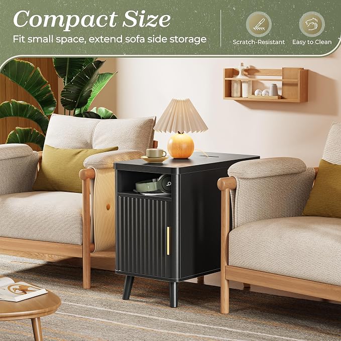 Huuger Narrow Nightstand with Charging Station, USB-C Port | Set of 2 Night - Image 3
