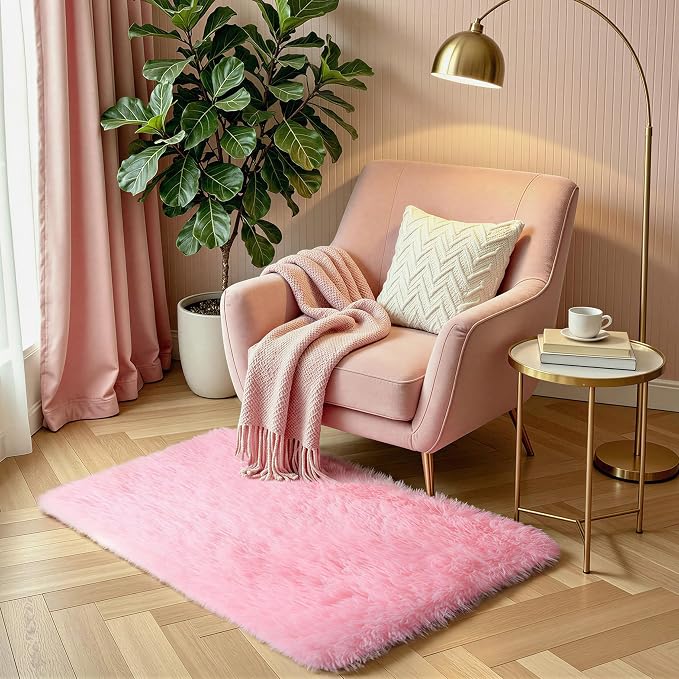 KCHOWUA Pink Fluffy Fuzzy Rug 2x3, living room, kids room, and dorm - Image 6