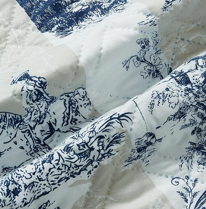 Brilliant Sunshine Blue & Beige Toile Couch Armrest Cover, Armrest Organizer & - Image 7