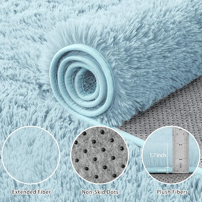 8x10 Area Rug for Living Room, Light Blue Fluffy Shag Non-Slip Bedroom Rugs | - Image 5