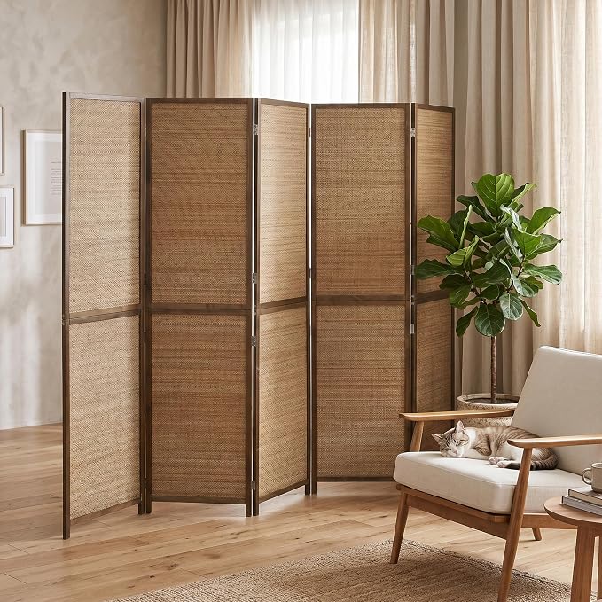 HOMCOM 6 FT Room Divider, 6 Panel Hand-Woven Bamboo Privacy Screen Brown | - Image 9
