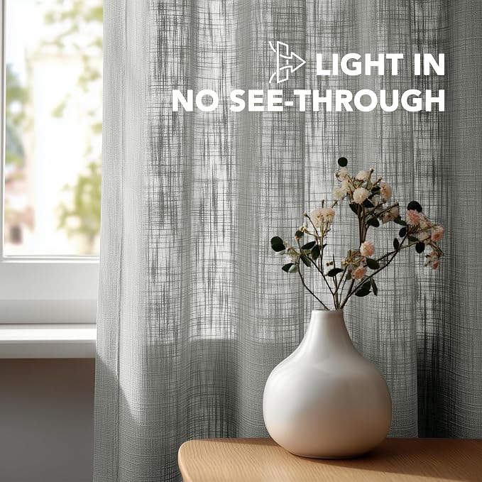 Deconovo Linen-Blend Semi-Sheer Curtains 2 Panels, Hidden Tab and Rod Pocket - Image 3