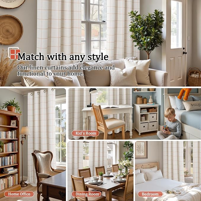 Plaid Patterned Curtains Thermal Insulated - Image 4