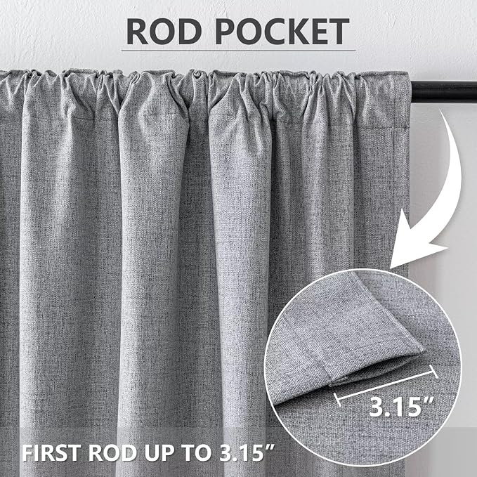 100% Blackout Curtains 96 inch Length 1 Panel Faux Linen Long Drapes - Image 3