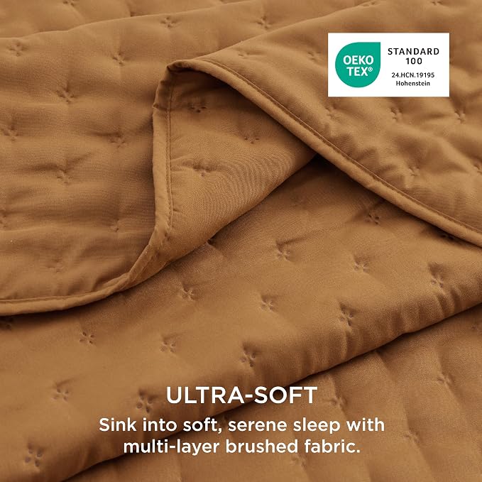 Bedsure King Size Quilt Bedspread, Thin Comforter, Honey Caramel Coverlet | - Image 3