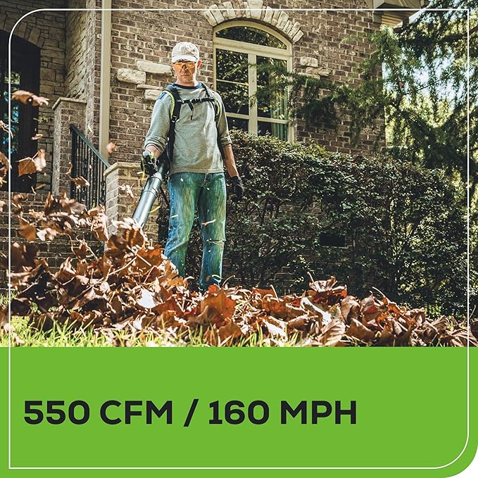 Greenworks 60V 550 CFM Brushless Backpack Blower, 5.0Ah Battery and 6A Charger