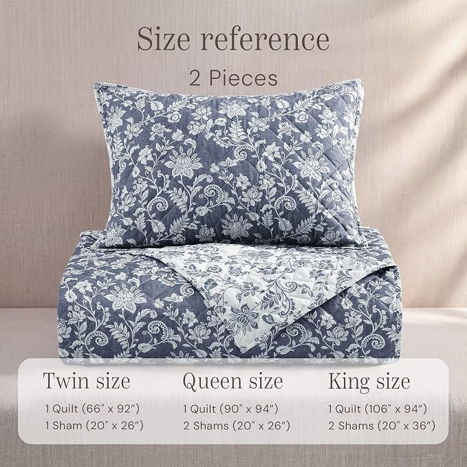 King Quilt Set-3 Pieces Soft Bedding Floral Reversible Coverlet | All Seasons - Image 9