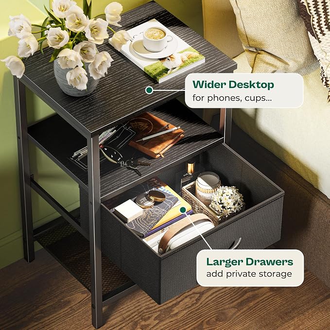 Huuger Night Stand with 2 Drawers, Bed Side Table with Open Shelf | Bedroom - Image 5