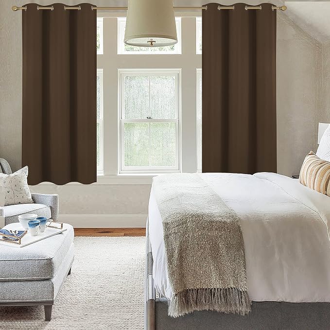 Diraysid Chocolate Brown Grommet Blackout Curtains - Image 7