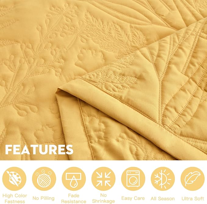 HZ & HY Oversized King Bedspreads, Honey Gold | Generous Coverage, 5-Piece - Image 7