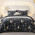 EXQ Home Quilt Set Full Queen Size Black Print Black Sun Starry Pattern | by EXQHomeTexitleCoLtd