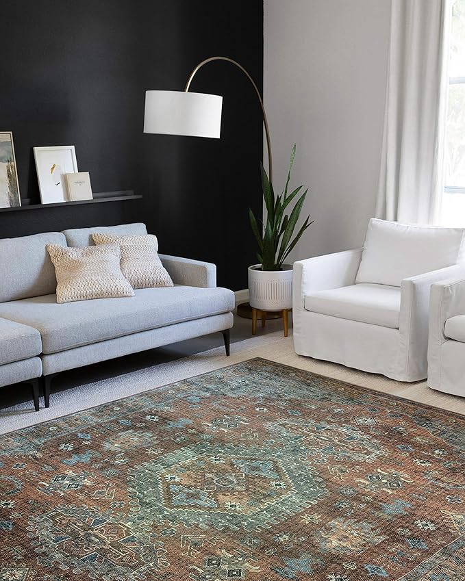 Loloi Skye Collection SKY-07 Terracotta/Sky 6'-0" x 6'-0" Round Area Rug