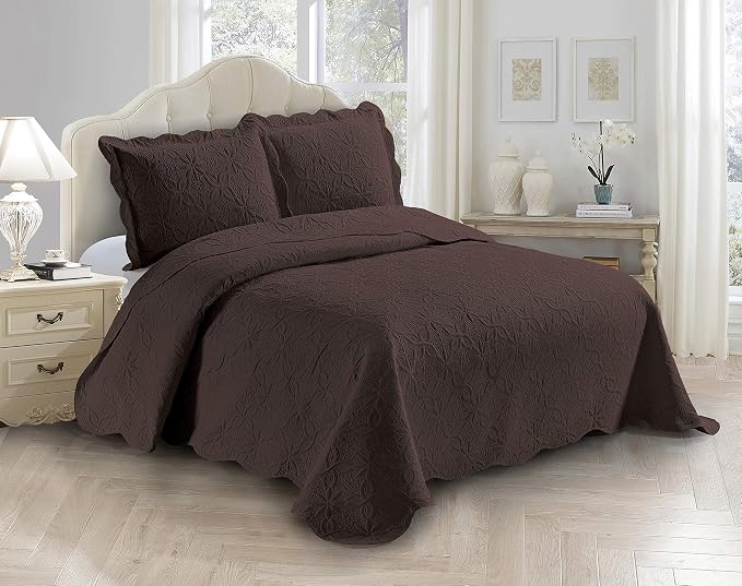 Fancy Linen 3pc Embossed Coverlet Bedspread Set Oversized Bed Cover Solid by Fancy+Linen
