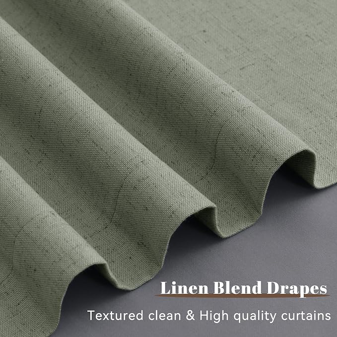 Sage Green Linen 100% Blackout Curtains 100 Inches Long - Image 4