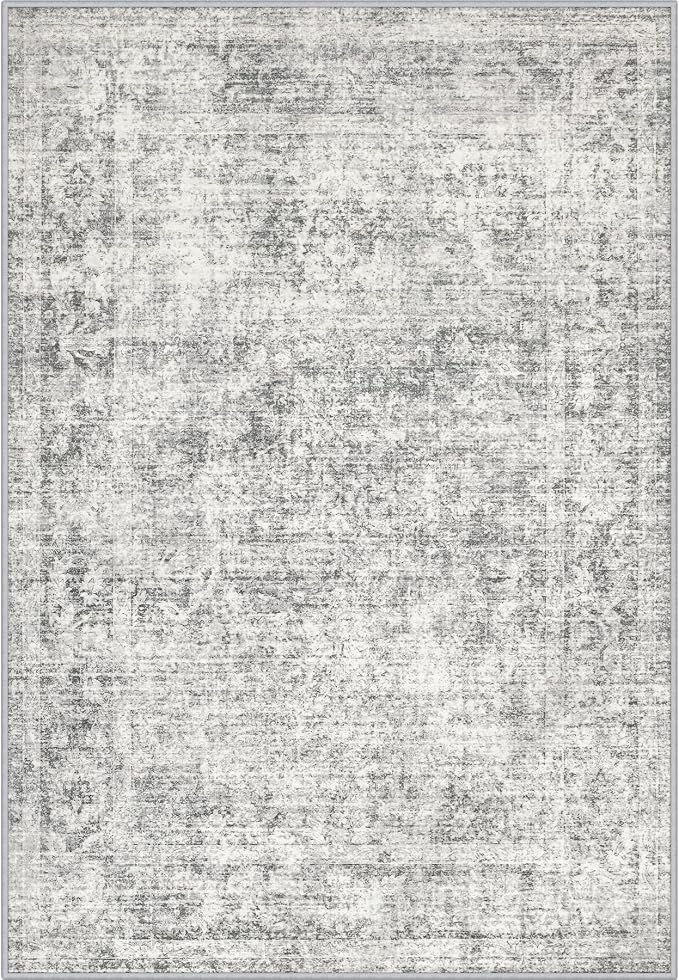 Area Rug Living Room: 8x8 Modern Washable Soft Carpet Black Grey | by FXRHLP