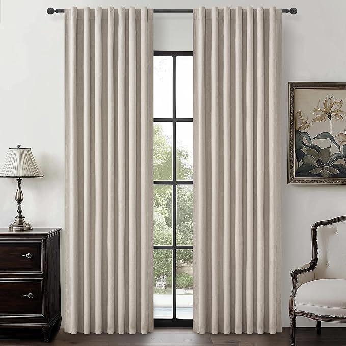 Grey Flax Natural Linen 90 Inch Curtains by QJMYDECO