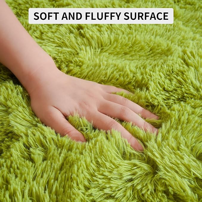 Fluffy Grass Green Rugs for Living Room Bedroom, 8x10 Soft Area Rug Moss Green - Image 6