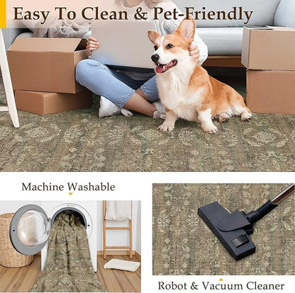 2x12 Brown Area Rug Runners for Hallways Washable Vintage Distressed Carpet Low Pile Non Slip Indoor Retro Soft Long Accent Rug Bedroom Kitchen Bathroom Laundry Dining Living Room