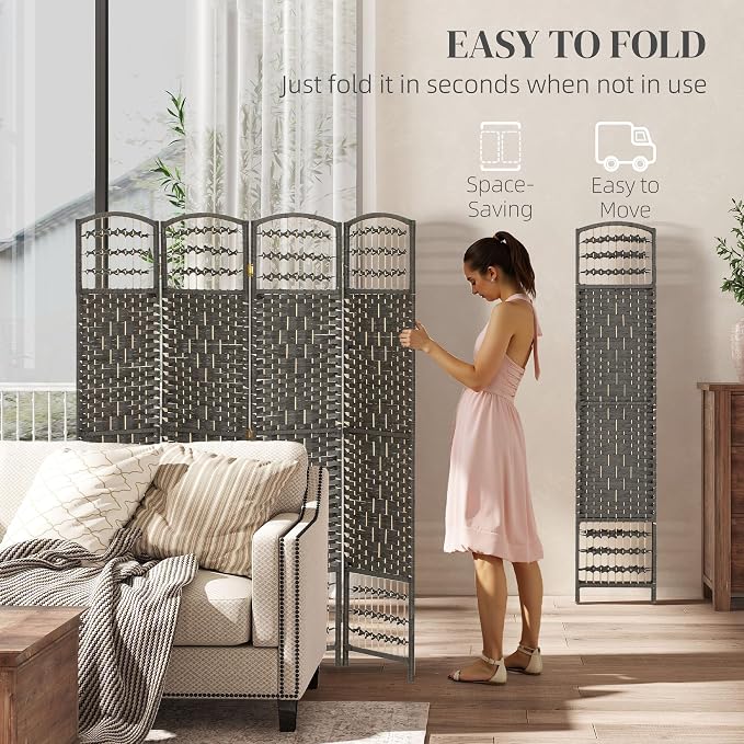 HOMCOM 4 Panel Room Divider, Folding Privacy Screen, Dark Gray | Room Separator - Image 3