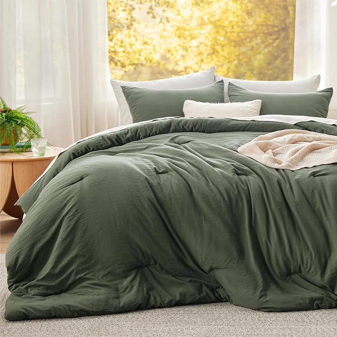 Bedsure Super King Comforter Set, Dark Green Soft Prewashed Bedding - Image 2
