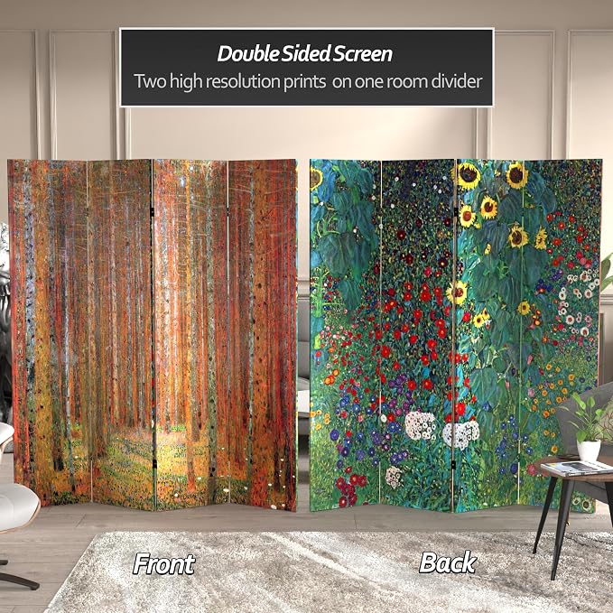 Red Lantern Double Sided Works of Klimt Room Divider - Image 2