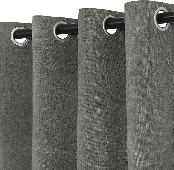 Macochico Extra Wide 100% Blackout Chenille Curtains 100" Wx96 L Thermal Drapes for Sliding Door Living Room Bedroom Auditorium Hotel Rock Grey Curtains Grommet Top with Tieback Classic 1 Panel