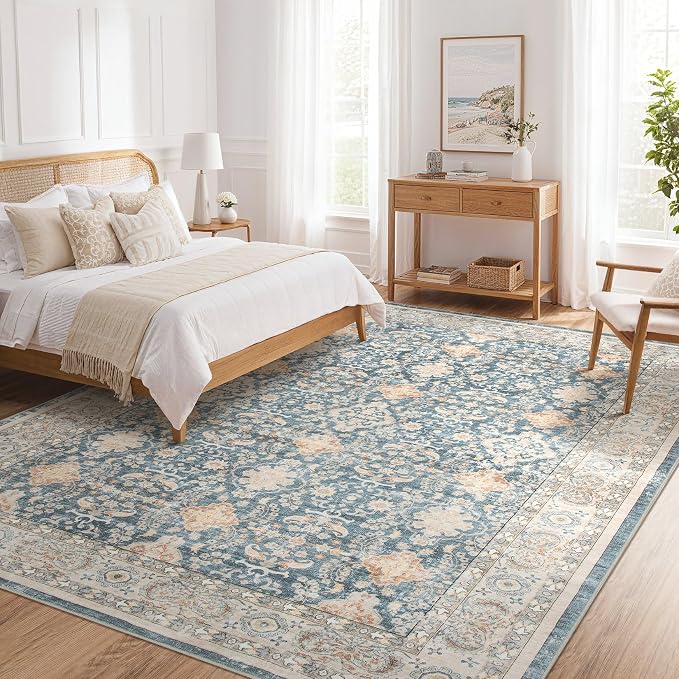 cotiled 6x9 Area Rug for Living Room, Traditional, Dark Blue | Soft Distressed - Image 9