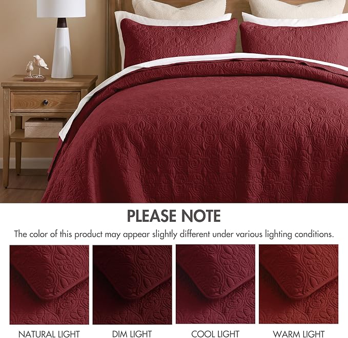 Madison Park Queen Quilt Bedding Set, Cottage-Inspired Damask, Classic Stitch - Image 8