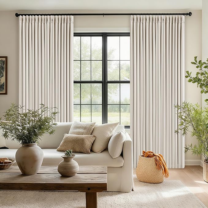 Natural Extra Wide Pleated Linen Blackout Curtains 84 Inches Long 70W x 84L | - Image 7