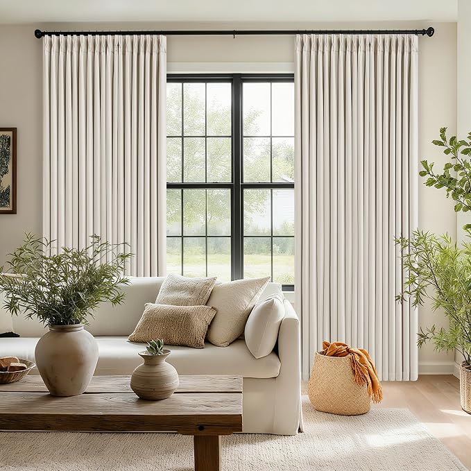 Natural Pinch Pleated Blackout 102 Inch Curtains 70 Inch Wide Dual Layer | 100% - Image 8