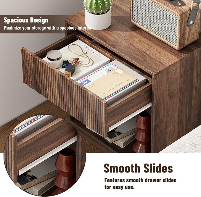 Fluted Nightstands Set of 2, Modern Bedside Table - Image 5
