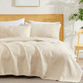 HLC.ME Lorenzo - 3 Piece Bedspread King Size Beige Quilt Bedding Set, by HomeLinenCollections