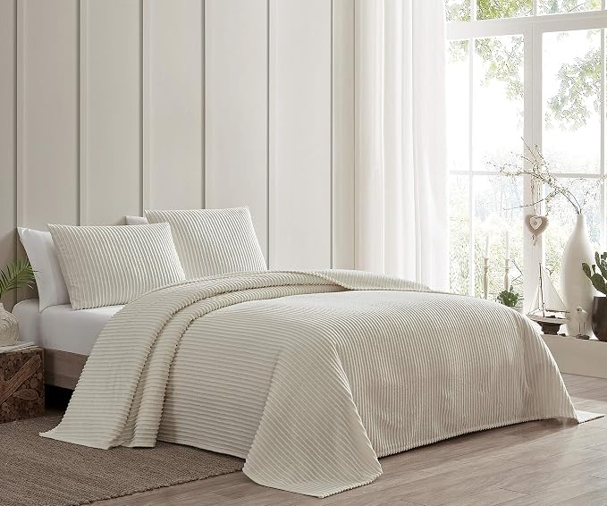 Beatrice Home Fashions Channel Chenille Standard Sham, Ivory | Soft, - Image 2