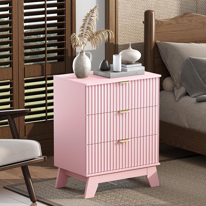 Night Stand Set 2, Bedside Table & End Table, Mid Century Modern Fluted Wood - Image 6