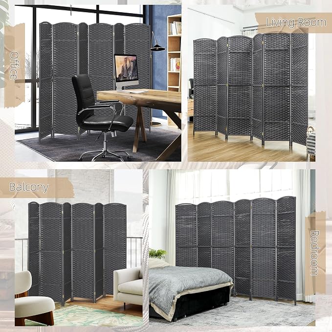 HOMCOM Room Divider 6 Panel Folding Privacy Screen 5.6' Tall Charcoal Gray | - Image 6