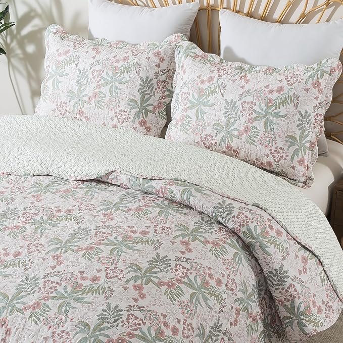 Lightweight Coverlet Set 3-Piece Bedspread Quilt Set Garden Style Floral - Image 3