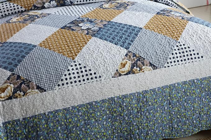 3-Piece King Bedspread Quilt Sets Patchwork Floral Oversized Reversible Soft - Image 3