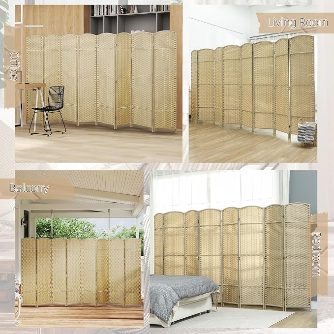 HOMCOM Room Divider 8 Panel Folding Privacy Screen 5.6' Tall Beige | - Image 6
