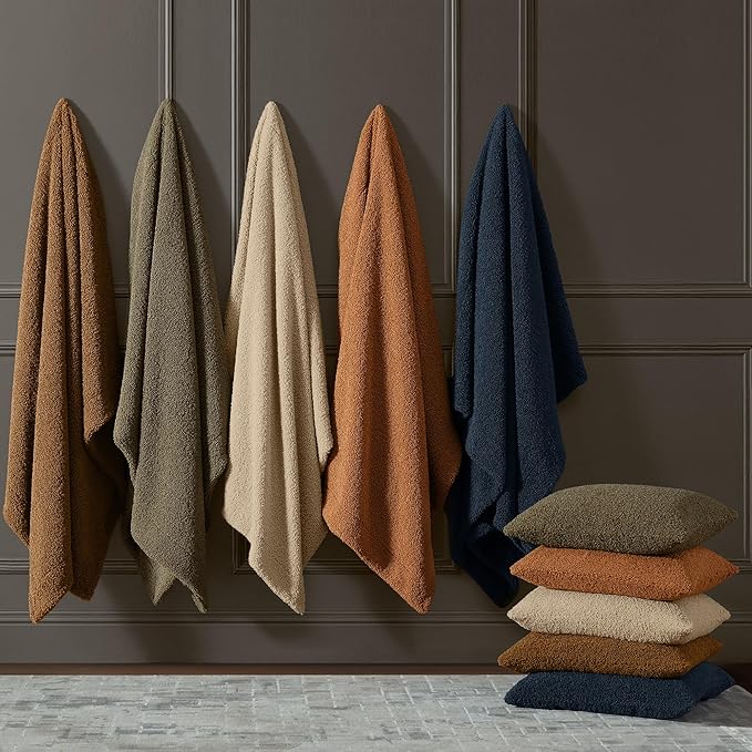 HiEnd Accents Teddy Throw Blanket, 60x90 inch, Umber, Oversized Boucle Throw Blanket, Soft Cozy Classic Chic Casual Heavy Blanket, Modern Rustic Plush Comfy Warm Blanket for Bed, Sofa