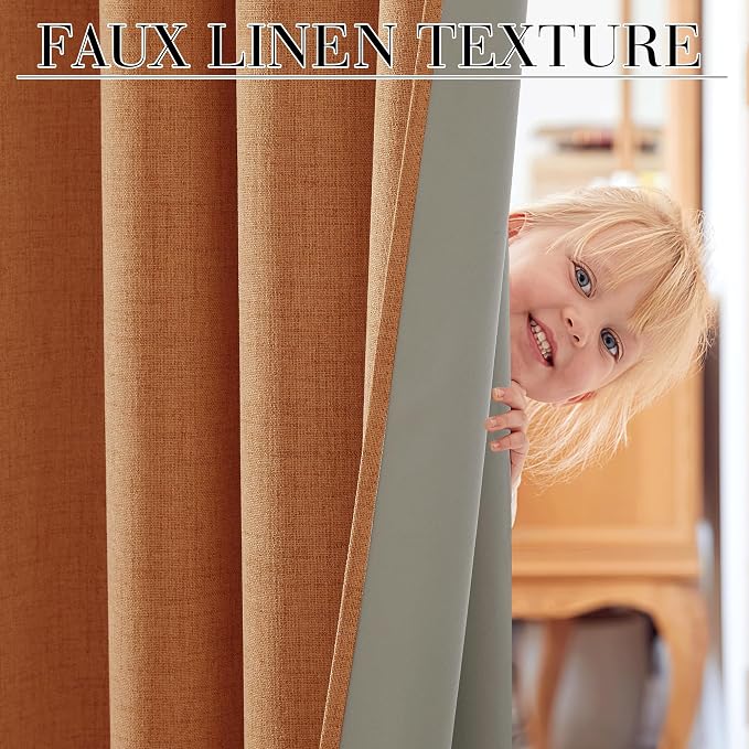 RYB HOME Burnt Orange 100% Blackout Fall Curtains 84 Inch Long - Image 3