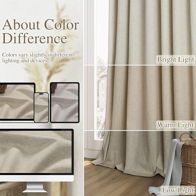 100% Blackout Linen Curtains for Bedroom 96 inches Long, Thermal Insulated Room - Image 7