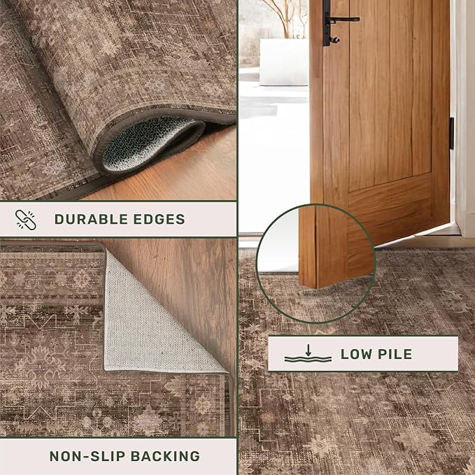 Brown Washable Long Runners for Hallways, Entryway Indoor Rug, Non Slip Rubber - Image 5