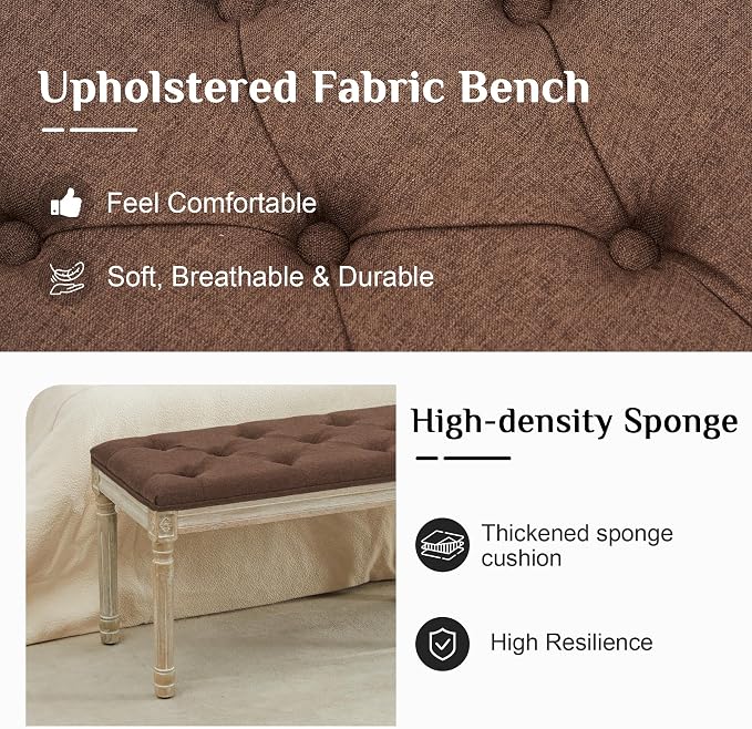LOULENS 57.7" Linen End of Bed Bench King Size, Upholstered Bench, Upholstered - Image 4