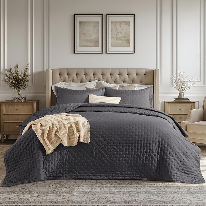 Bedsure Quilts Queen Size Bedspread, Thin Comforter, Charcoal Coverlet | by Unknown