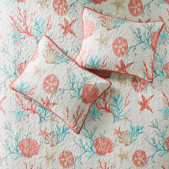 Madison Park Quilt Set Cottage Coastal Design, Starfish Print - Image 3